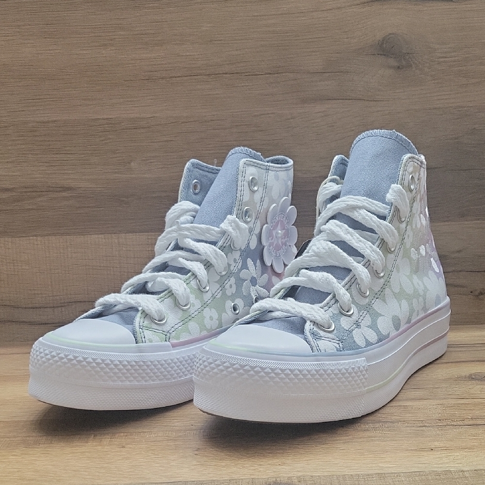 Converse White and Gray Floral High-Tops